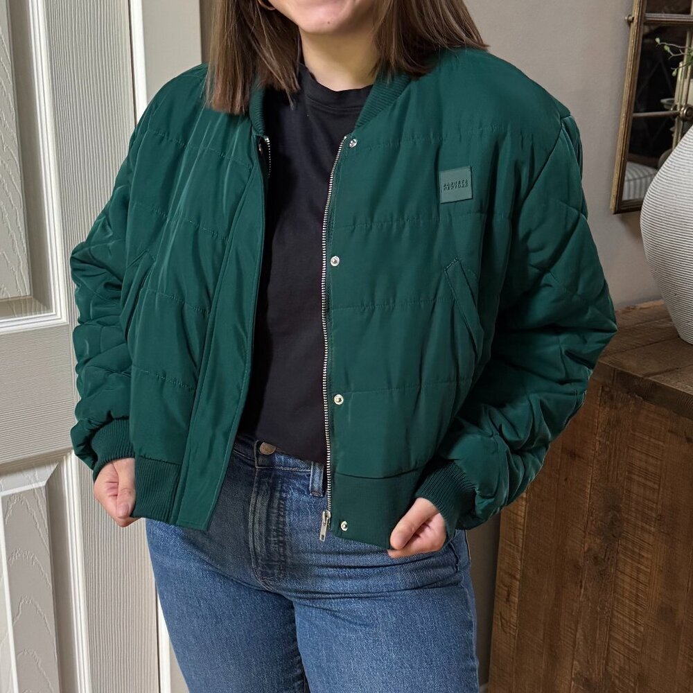 Barneys New York Emerald Green Puffer Bomber Jacket